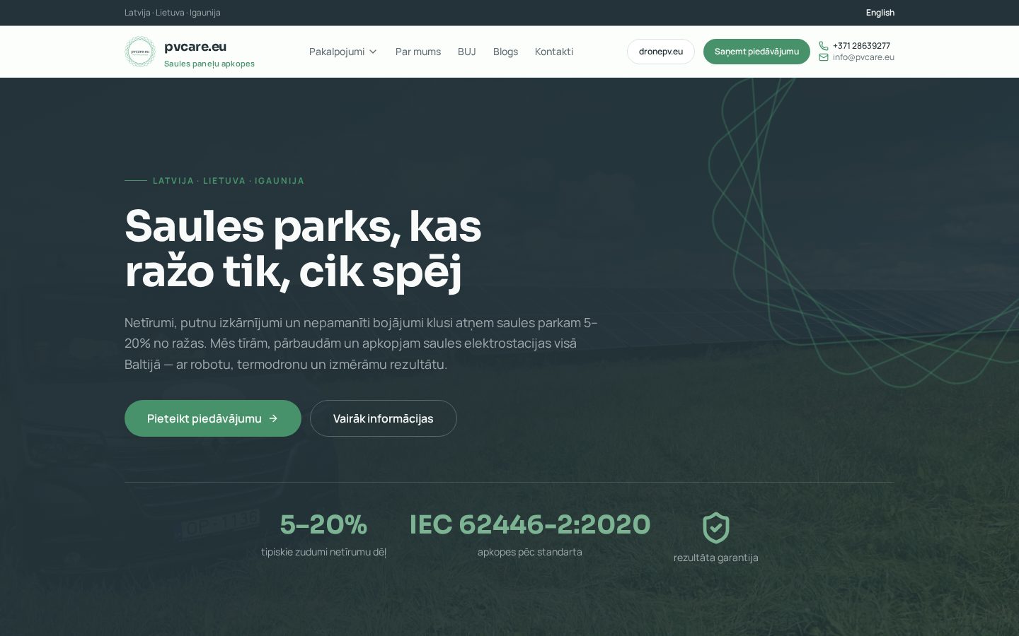 pvcare.eu mājaslapas sākumskats